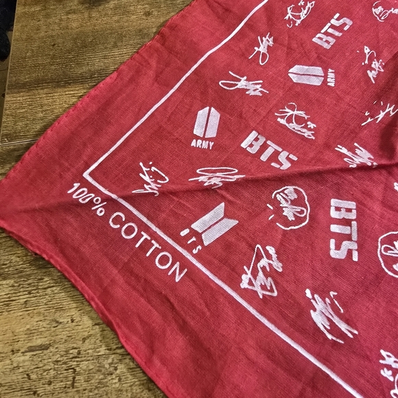 3/$15 BTS KPOP Bangtan red and white bandana - Picture 3 of 4